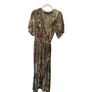 DISTURBIA Witchfire Ruffle Midaxi Wrap Dress Goth Size 12 Green Stretch EUC